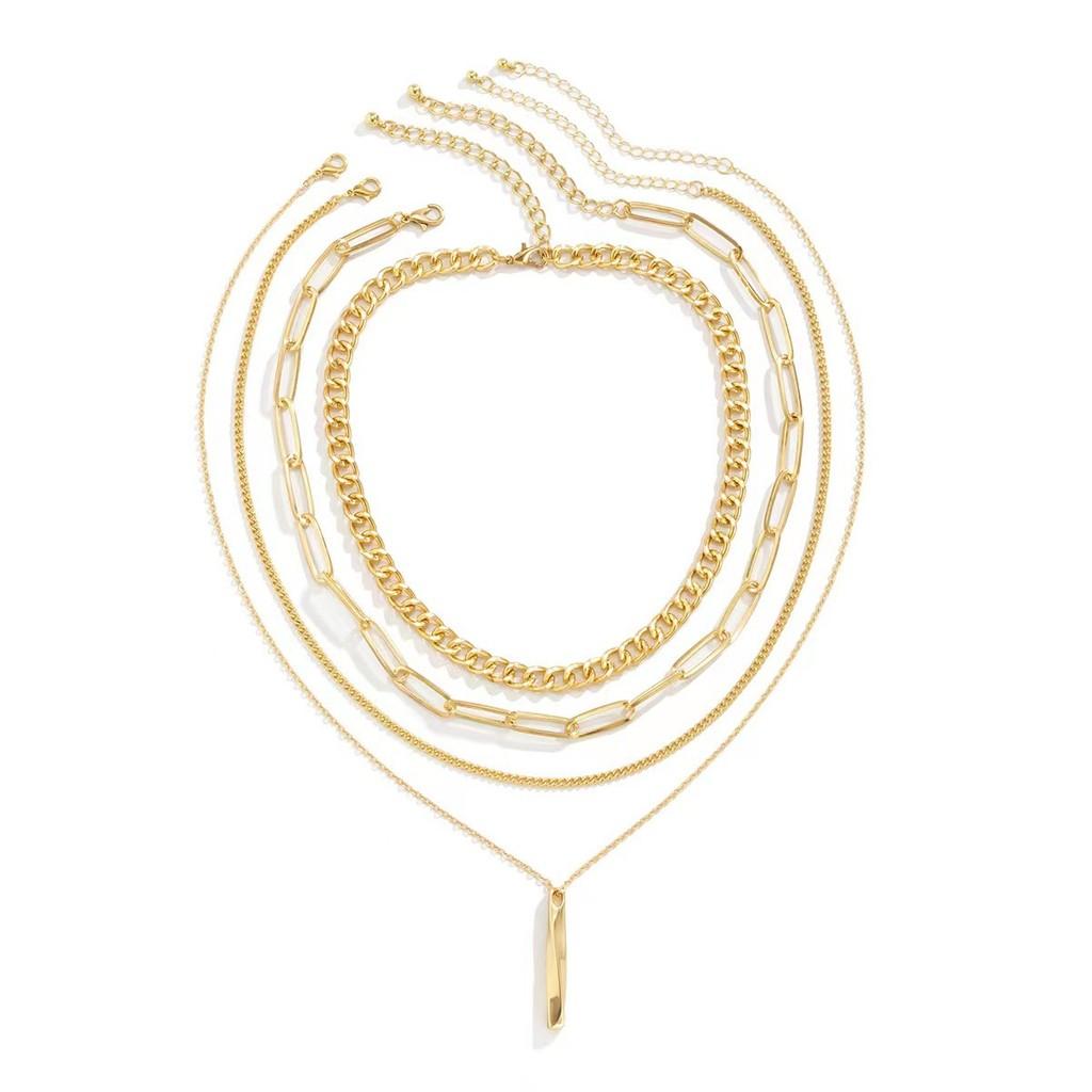 Geometric Alloy Necklace Set With Layered Chains For Unisex Fashion Accessory