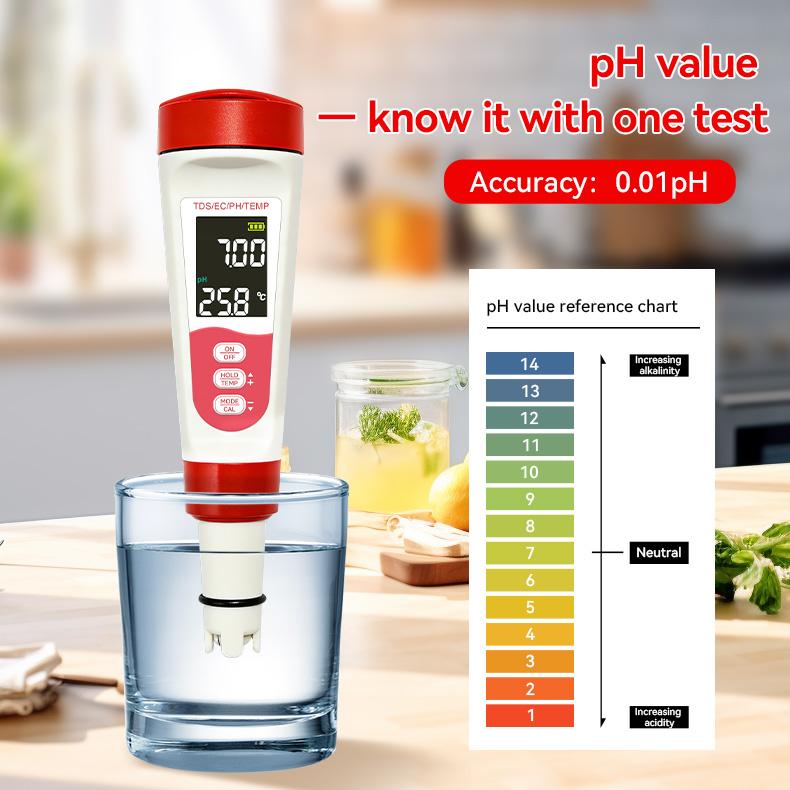 4 in 1 Water Quality Meter with Green Backlight Testing EC TDS PH Temp Water Tester & Purifier 1 Year Warranty IP65 Protection