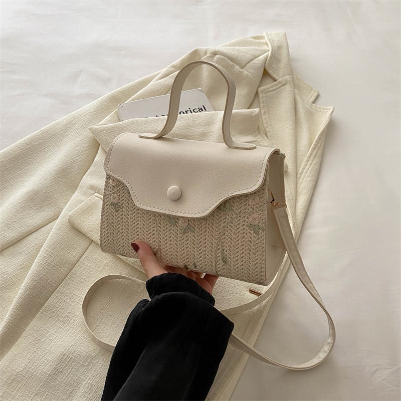 Fashionable Woven Handbag Gorgeous Summer Trendy Ins Inspired Small Square Crossbody Bag белый
