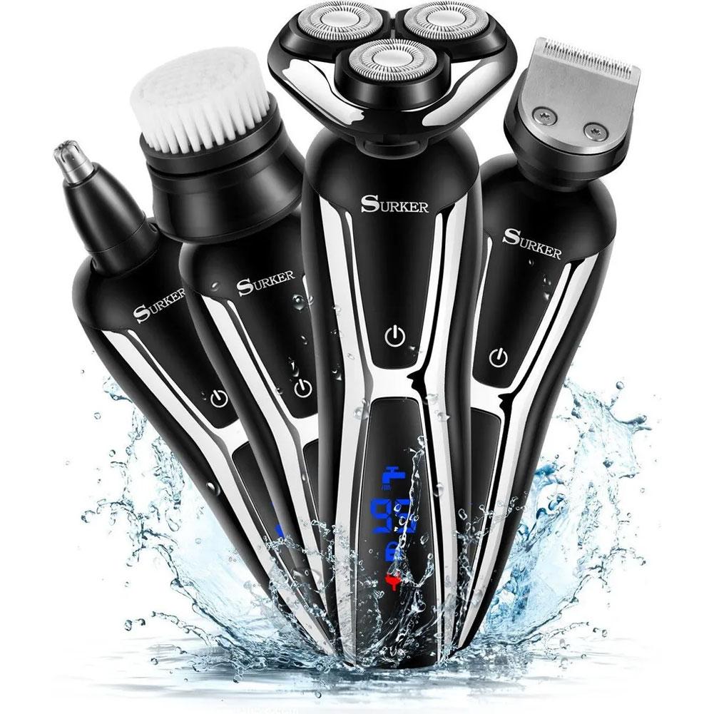 4-in-1 Beard Trimmer for Man Waterproof Electric Shaver with 3 Floating Heads Clipper USB Charging Digital Display