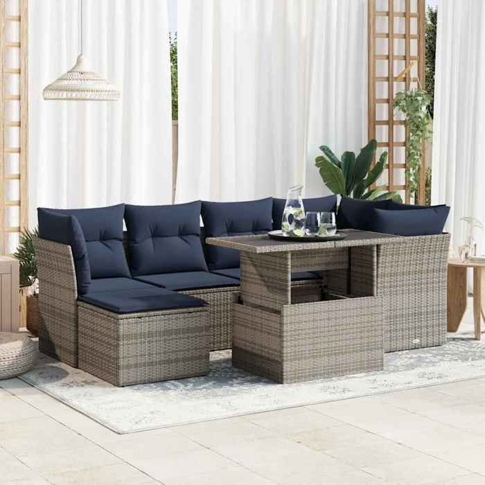 VidaXL Salon de jardin avec coussins 7 pcs gris résine tressée acacia 3327781