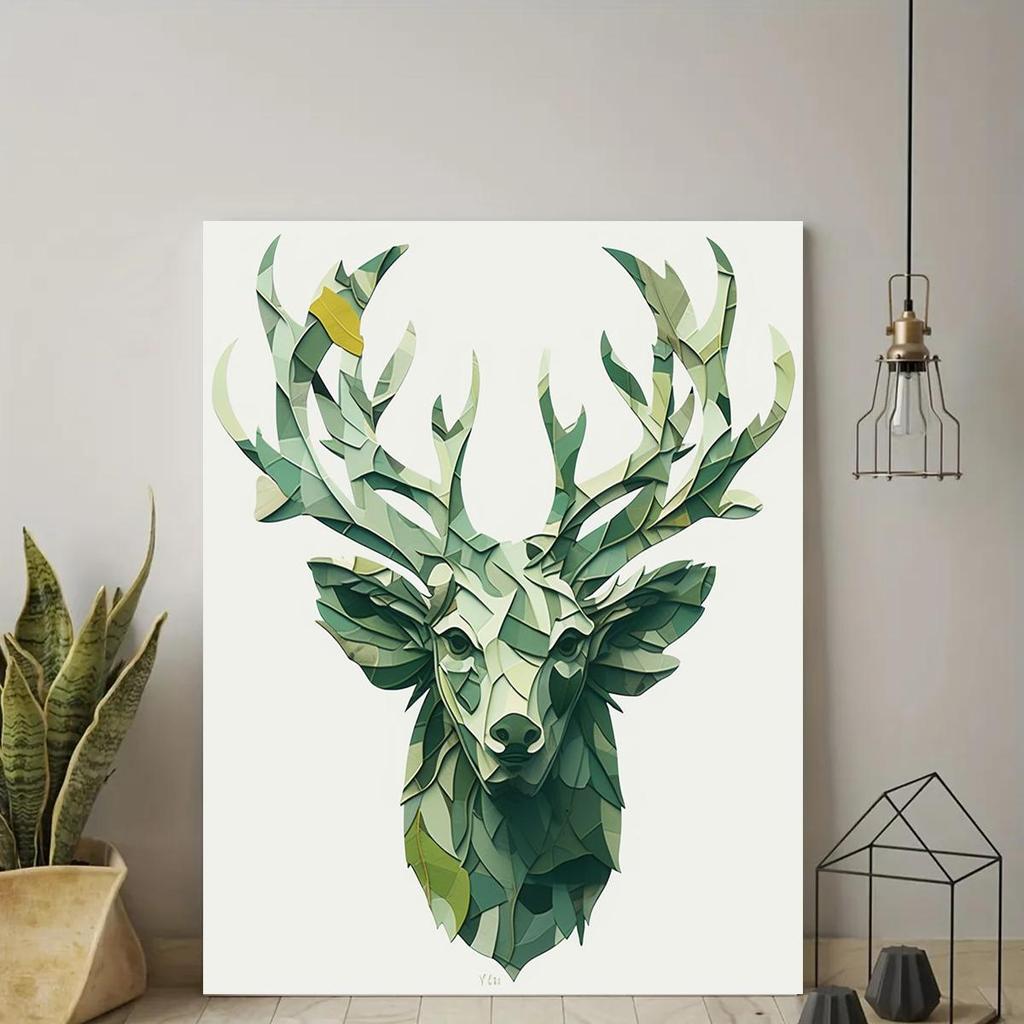 Frame Diy Painting By Numbers For Adults Kits Green Deer Wall Art Picture Marker By Numbers Animal Diy Gift 40x50cm