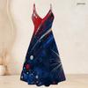 Women Plus Size Two Piece Set Short Sleeve Cardigan V Neck Strappy Star Printed Red Blue White Flared Dress