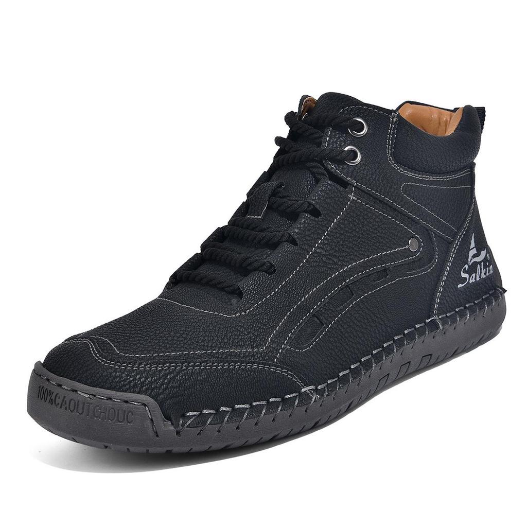 New Men's Fashionable Large-Size Leather Martin Boots: Comfortable, Soft, Non-slip, Hand-stitched Outdoor Boots