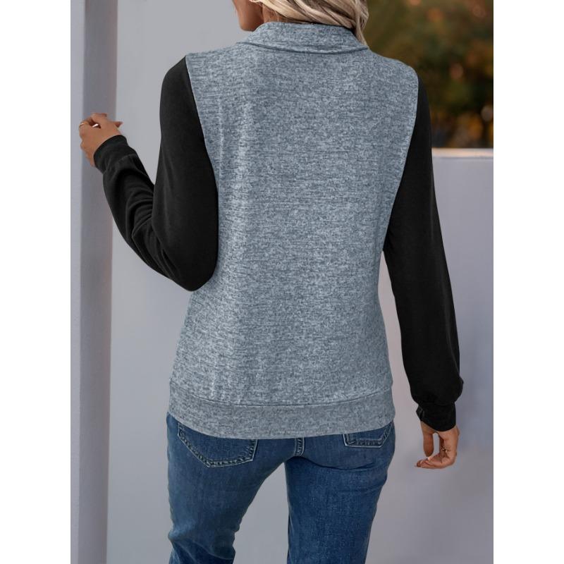 YYFS Women's Fashion Casual Spring Autumn Colour Block Print Long Sleeve POLO Neck Blouses & Shirts