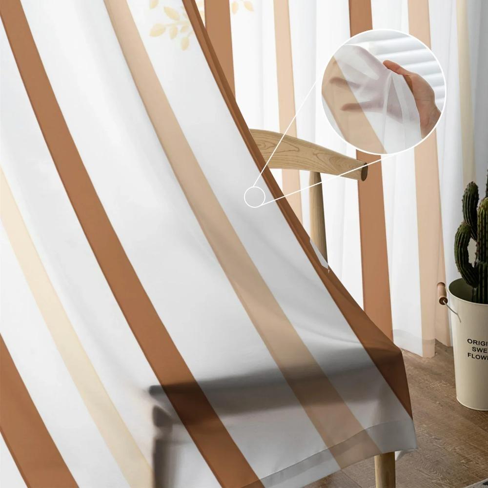 Cortinas Traslúcidas de Tronco de Árbol de Hojas de Otoño para Decoración de Dormitorio Sala de Estar Cortina de Ventana para Cocina Cortinas de Tul Voile Organza