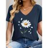 Women's V-Neck T-Shirt Flowers Print Tees Summer Short Sleeve Top Casual