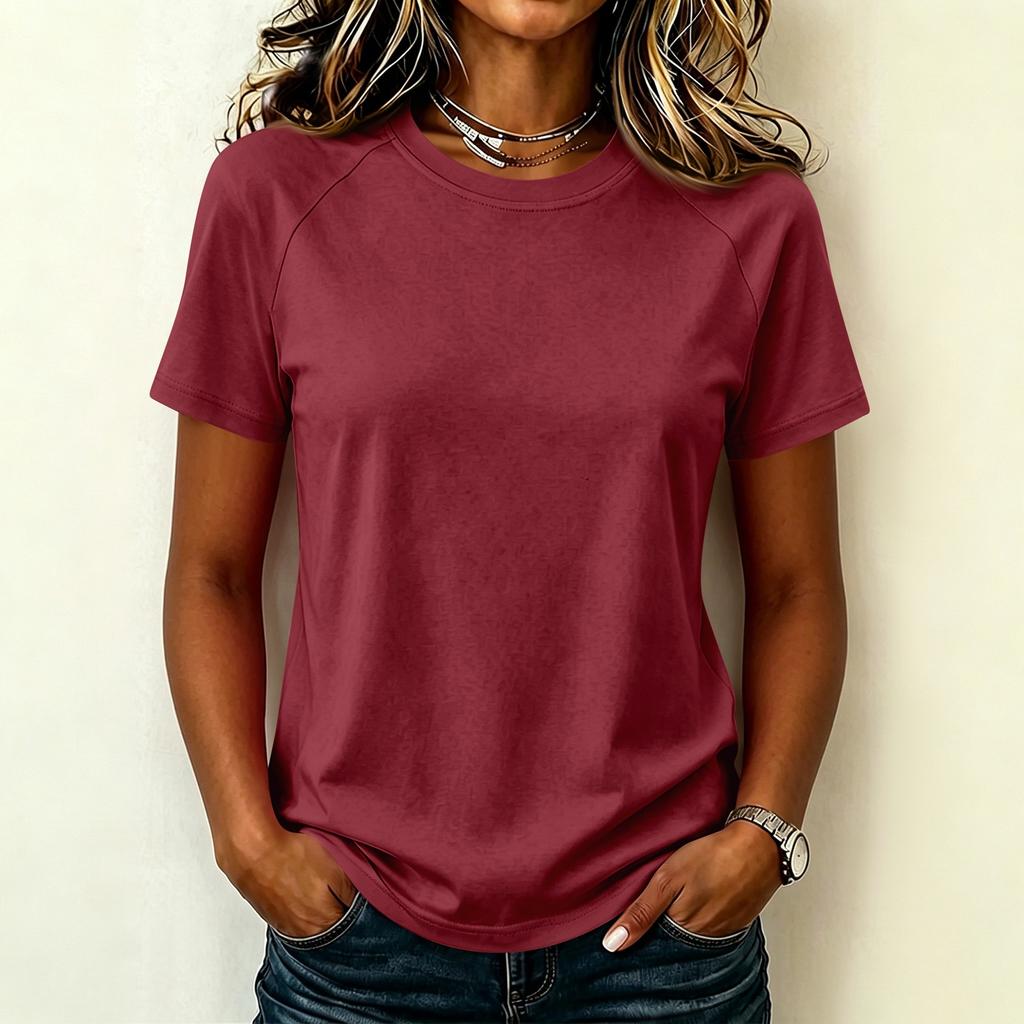 Women's Fashion Raglan Sleeve Solid Crew Neck Casual Short Sleeve Top Lightweight Comfortable Fit Soft Fabric