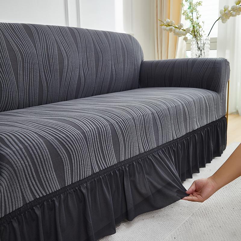 1 Stück Dehnbarer Sofabezug Jacquardmuster Sofabezüge mit Rock Einfarbige Staubdichte Rutschfeste Sofaschutzhülle für das Wohnzimmer