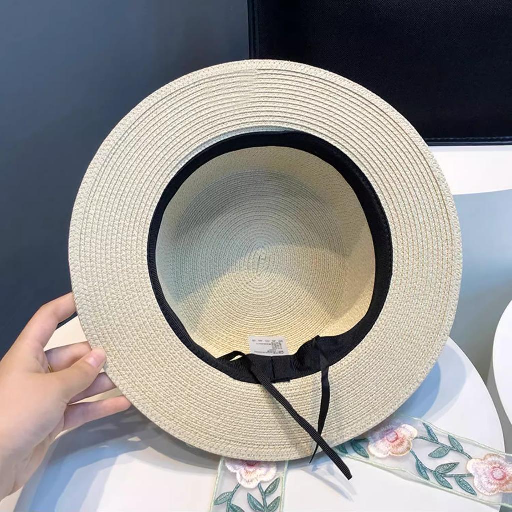 New French Bow Straw Hat Women's Flat-top Sunscreen Hat Summer Casual Sunshade Straw Sun Hat