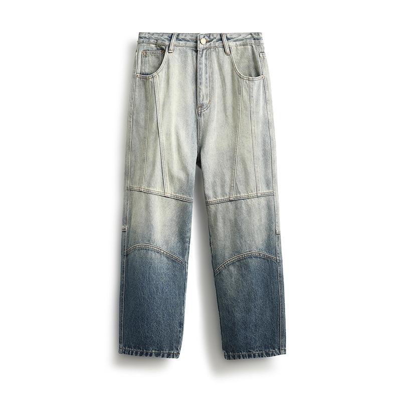 High street tooling trend heavy men's jeans American retro old trousers loose gradual change denim casual trousers