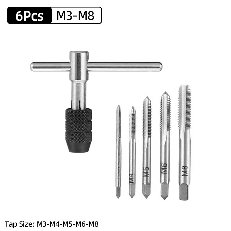 Adjustable M3-M12 T-Handle Ratchet Tap Holder Wrench Tap Wrench Drill Set Hand Tapping Tools Screw Thread Tap Drill Bit