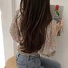 Cute Top Floral Print Young Square Neck Puff Sleeve Lovely Ladies Blouse for Work
