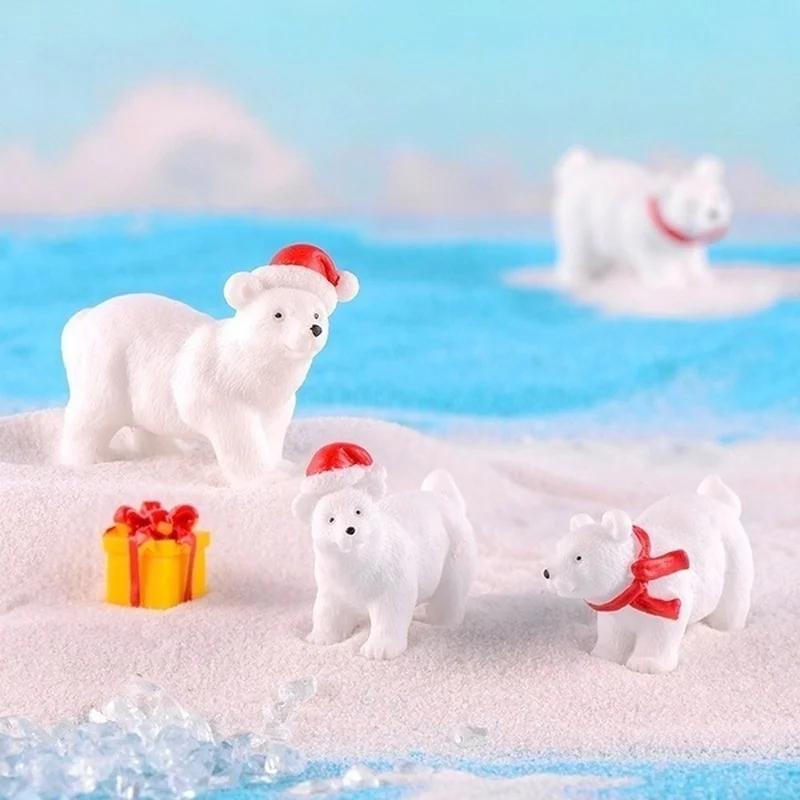 3 Stück/Set Tier Miniatur Weihnachten Eisbär Figuren Garten Mikro Schnee Landschaft DIY Zubehör