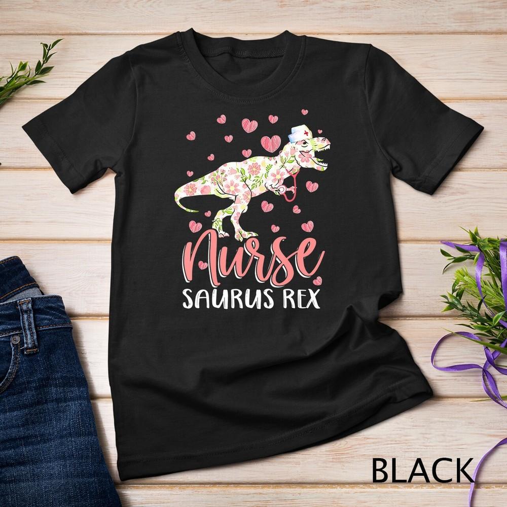 Funny Dinosaur Scrub Nurse Life RN Nursing LPN Floral Mother Unisex T-shirt 4XL