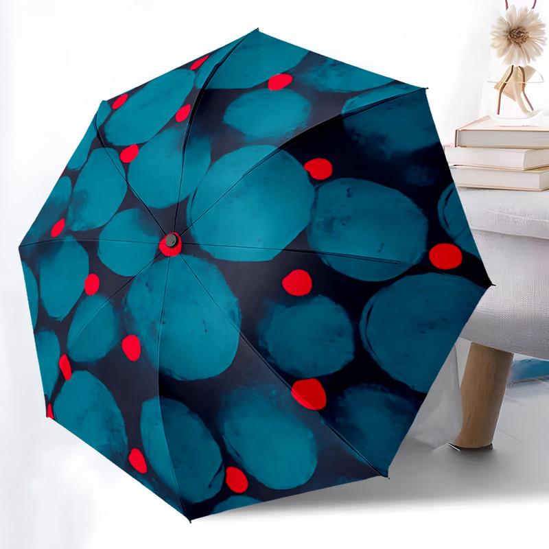 1pc Circles Red Automatic Open/close Folding Compact Umbrella, 8-Rib Sturdy Canopy, Lightweight Portable, Everyday Use, Gift,174