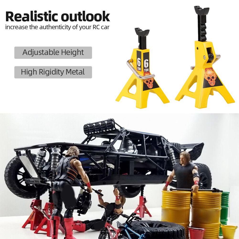 2 Pack Simulation Metal 6T Jack Repair Tool Height Adjustable Mini 6T Jack Stands Frame Placed Holder for  1/10 RC Crawler Car