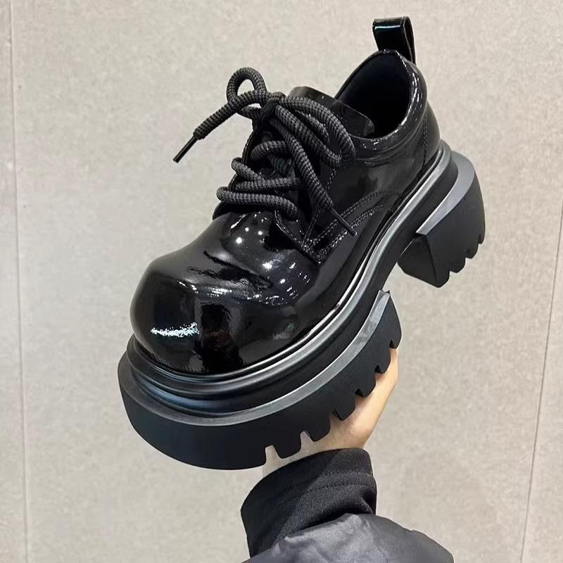 British Style Thick Soled Leather Shoes for Women 2026 New Height Increasing Loafers for Women