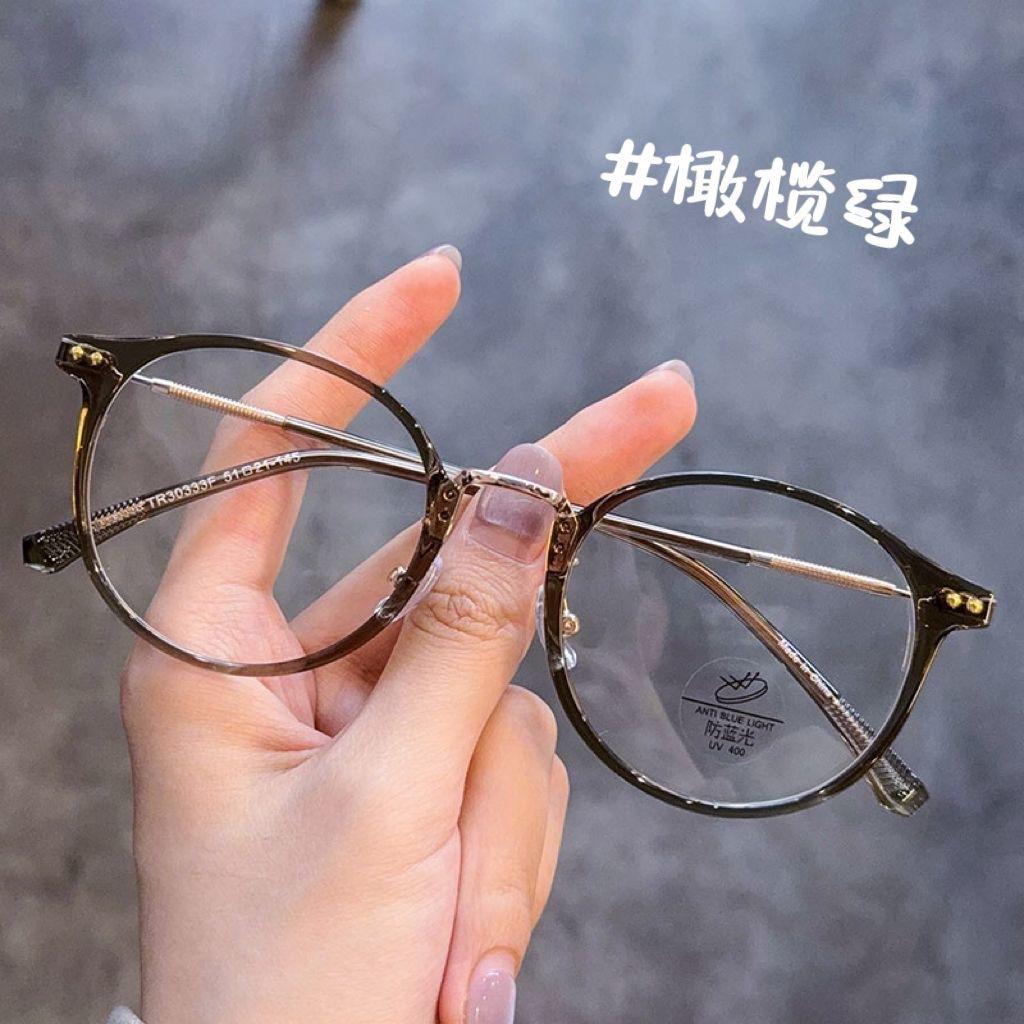 Retro Tortoiseshell Frame Square Round Face Large Frame Glasses Myopia Can Be Matched With Degrees Women'S Plain Face White Metal Frame Frame Frame