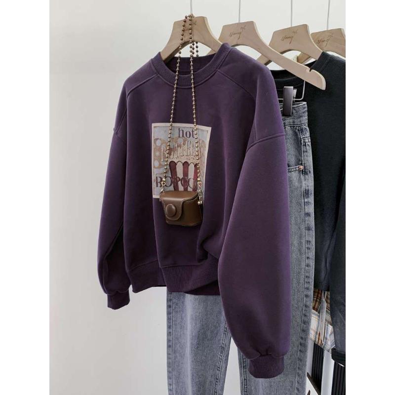 Módní mikina bez kapuce s novým kulatým výstřihem, dámský top z dětsky měkkého materiálu