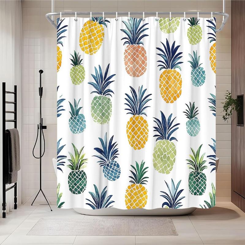 

Pineapple Shower Curtain Colorful Tropical Fruit Funny Cute Hawaii Summer Plant Exotic Boy Girl Fresh Fruits Shower Curtains Set W60H190(CM)-1 Pcs