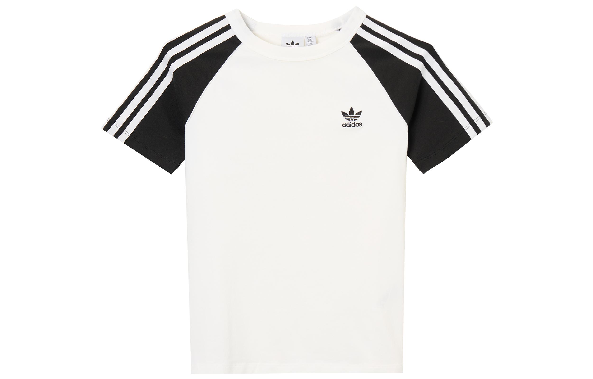 Adidas Women s Adicolor 3 Stripes Raglan Slim T Shirt White/Black JD0834 S