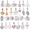 925 Sterling Silver Pink Love Butterfly Cherry Blossom Pendant Beads for DIY Women Necklace Bracelet Jewelry Gift