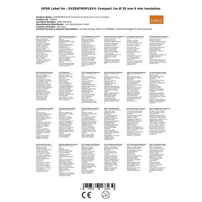 Heating Pipe Insulation 35mm, 1m, Thermal Pipe Insulation