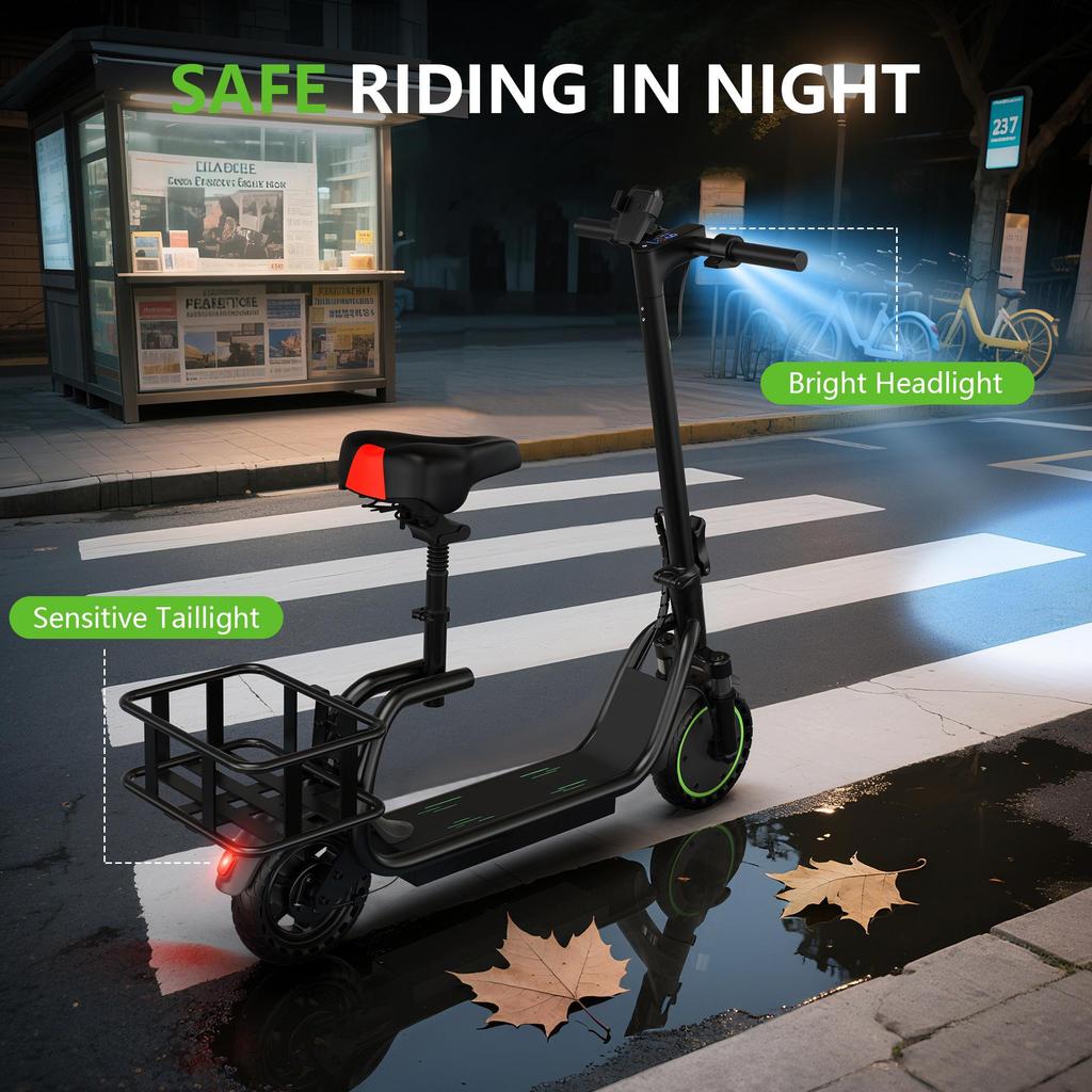 AOVOPRO H2PRO 350W Electric Scooter 8.5 Inch Wheel With Seat & Basket 19 Miles