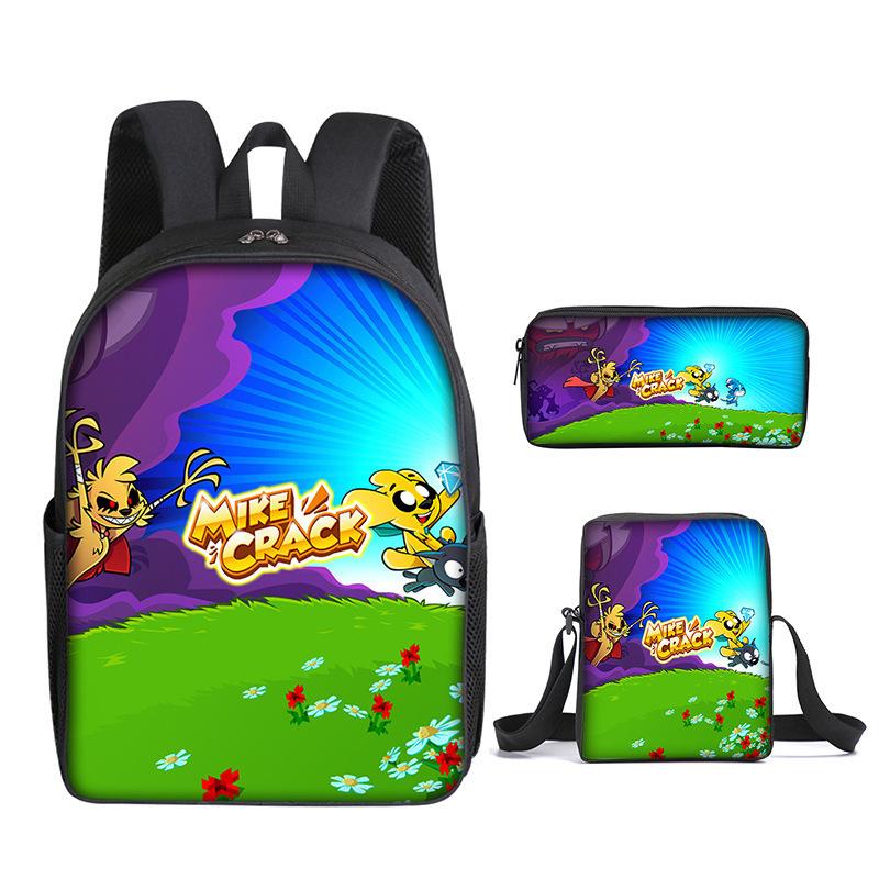 Mikecrack Rucksack Grund- und Sekundarschule Schultasche Bedruckter Rucksack Umhängetasche Federmäppchen Dreiteiliges Set