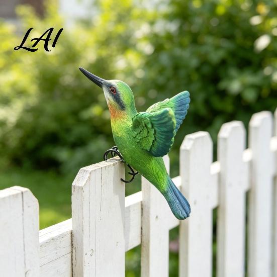 Waterproof Animal Figurine Resin Hummingbird Figurine Clip‑on Bird Statue for Fence Flower Pot Tree Fish Tank Landscaping Branch Realistic