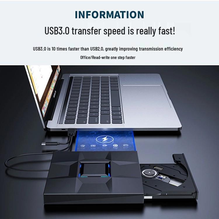 Universal USB 3.0 Type-C Blu-ray Optical Drive for Laptops - Region-Free External BD-ROM