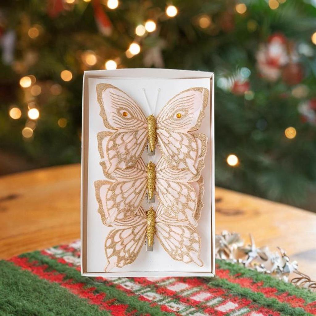 3Pcs Butterfly Christmas Tree Decorations Glitter Butterflies Bedroom Office Hanging for