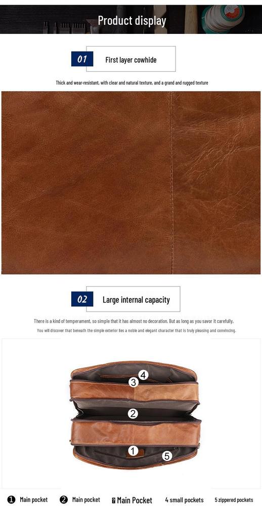Men's 15.6" Genuine Leather Briefcase - Business Computer Shoulder Bag