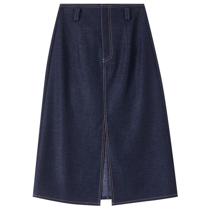 Shangdubila High-Waisted A-Line Midi Skirt with Contrast Stitching