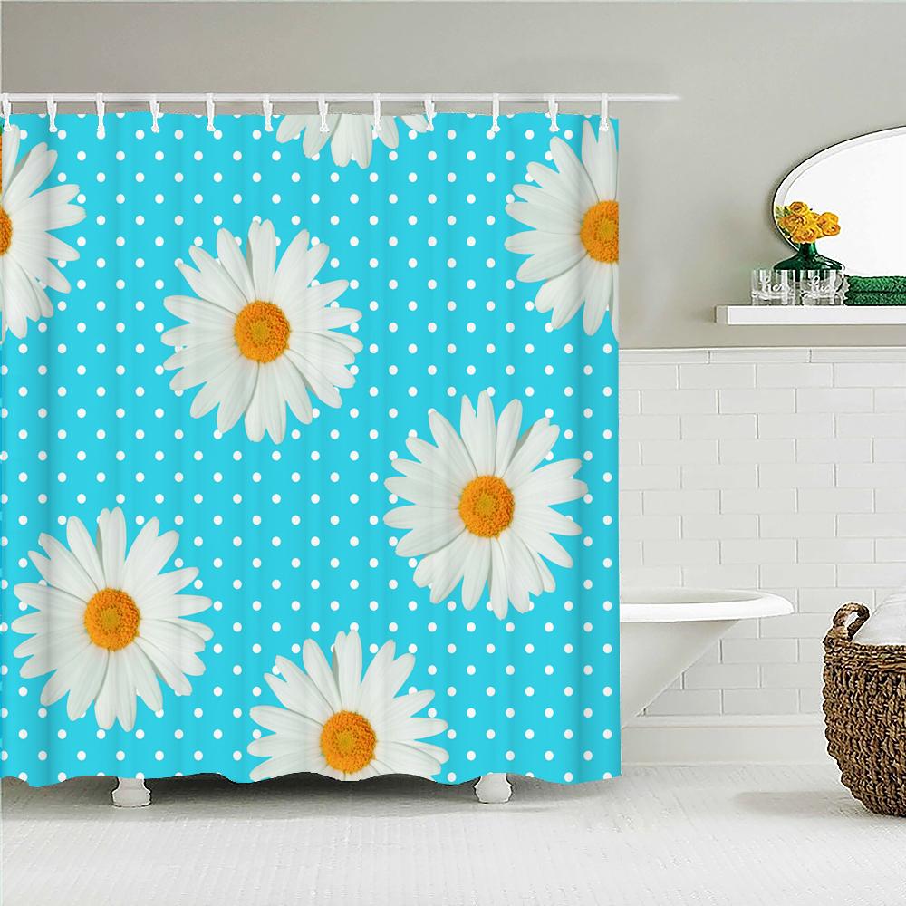 High Quality Blue Fresh leaf Printed Fabric Shower Curtain Plant Leaves Bath Screen Waterproof Bathroom Decor with Hooks