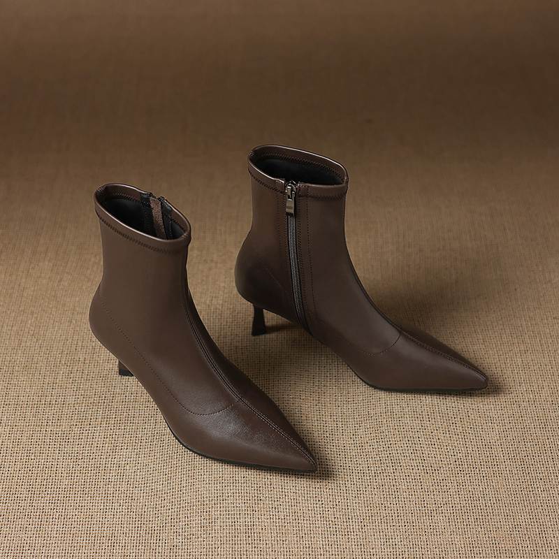 Krazing Pot Microfiber Pointed Toe Thin High Heels Modern Boots Size 42 Zip Women Elastic Ankle Boots
