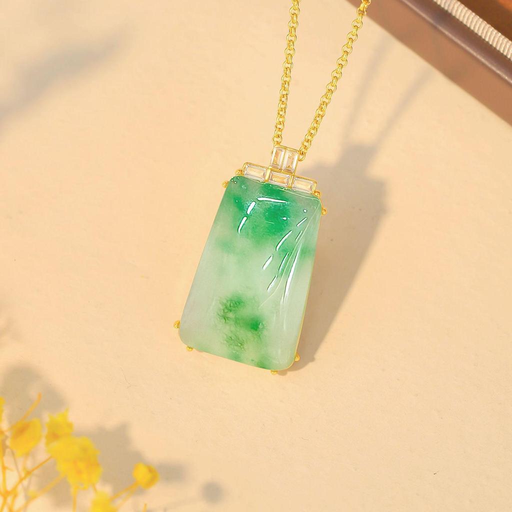 Chinese Style Gold-Plated Imitation Jade Pendant Necklace for Men and Women