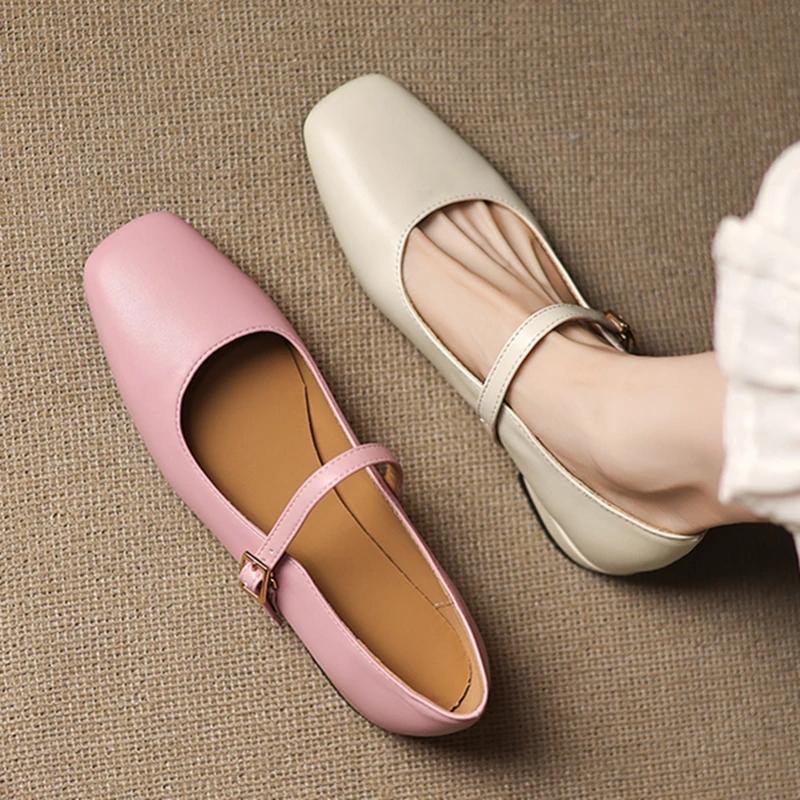 Women's Mary Jane Shoes 2025 New Square Mouth Flat Female Shoes Large Size One-Piece Ballet Shoes For Women