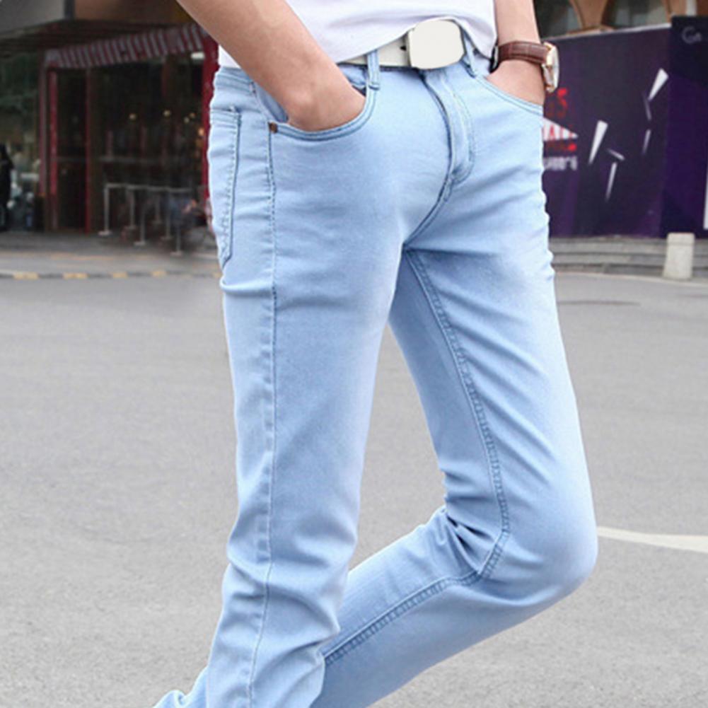 Pánské džíny, letní slim fit džíny na zip, ležérní tenké džínové kalhoty s vysokým pasem, úzké džíny pro kancelář, školu a cestování
