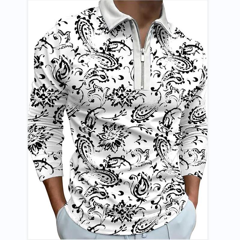 

Мужская одежда весна осень 100% полиэстер 3D цифровая печать молния поло шорты мужские с длинным рукавом мода гольф поло рубашки топы 5XL