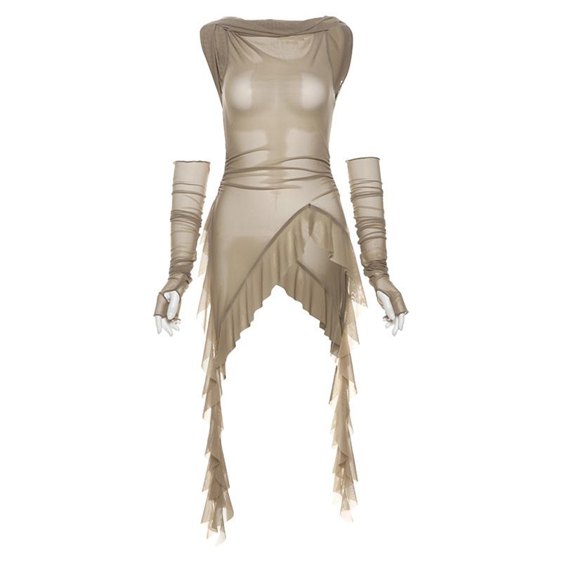 New Women's Solid Color Slim Fit Street Fashion Hooded Sleeveless Mesh Top for Women