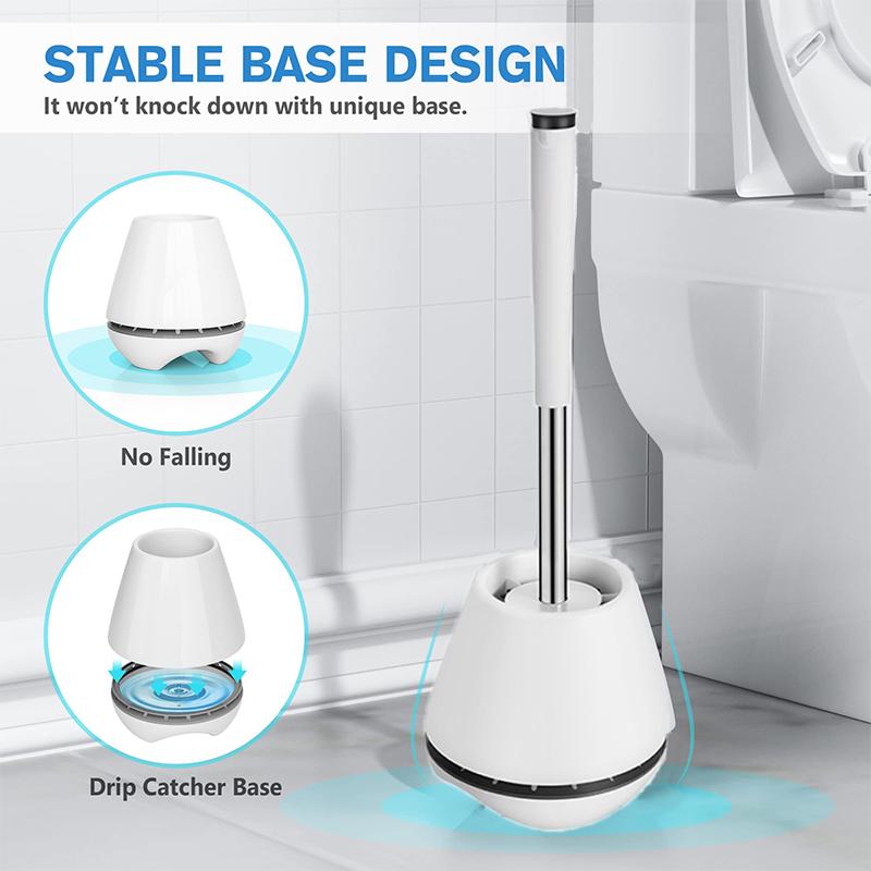 Luxury Silicone Toilet Brush with Ventilated Holder Toilet Brush with Stainless Steel Handle and Quick Dry Antibacterial Holder