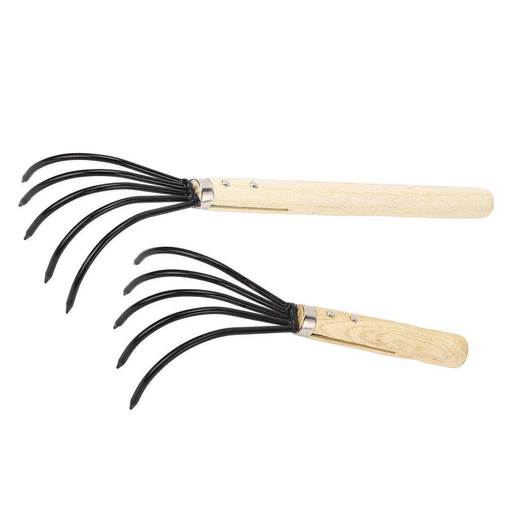 Garden Hand Rake 5 Steel Tines Wooden Handle Ergonomic Design Claw Cultivator for Tilling Loosening 