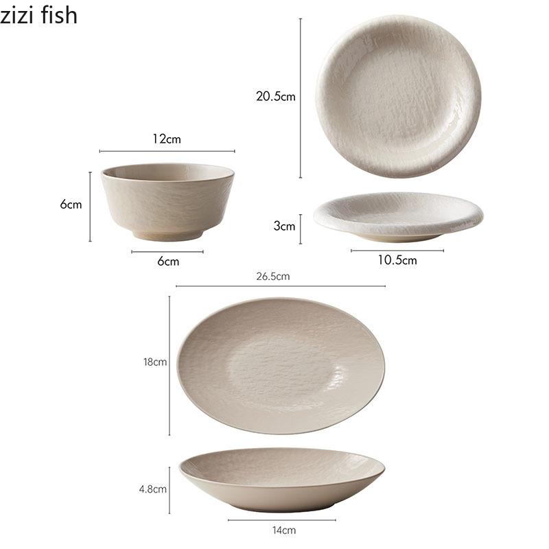 Cream Style Ceramic Stone Pattern Dining Plate Dessert Dish Cake Plate Steak Plate Salad Plates Rice Bowl Creative Tableware