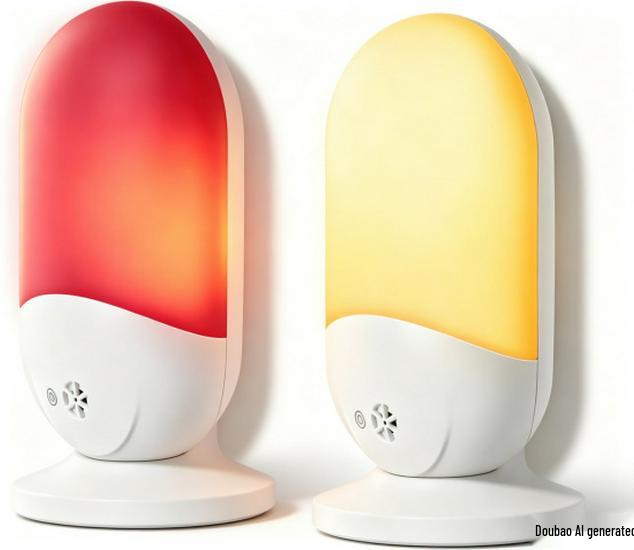 670nm Red Night Light with Ambient & Seven-Color Options, Light Sensing Bedside Lamp for Feeding
