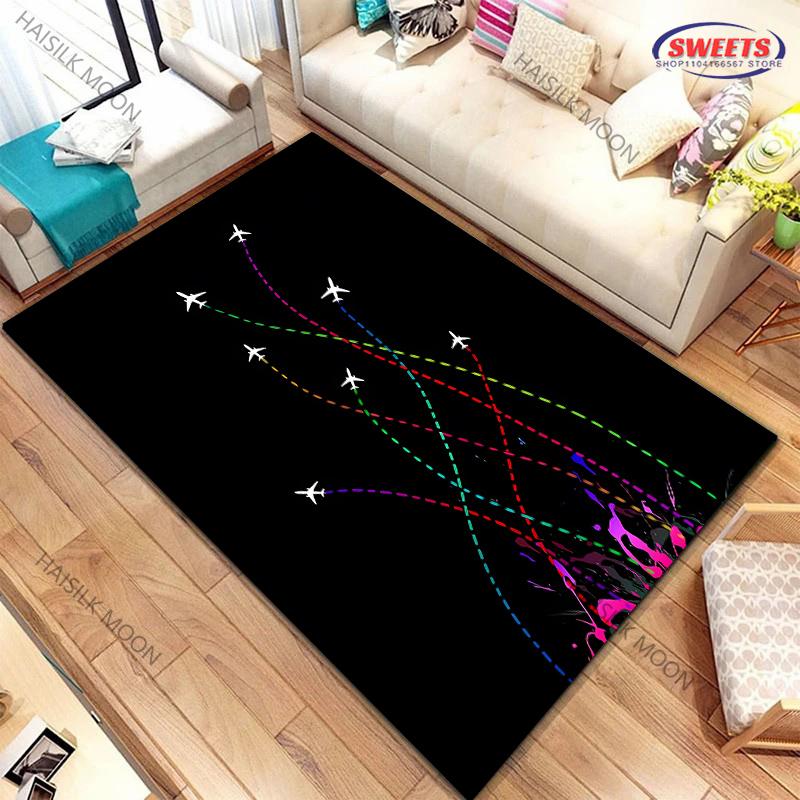 17 Style Airport Landing Strips Top View Aircraft Carpet Rug for Bedroom Living Room Home Sofa Decor, Kids Non-Slip Decor Mats