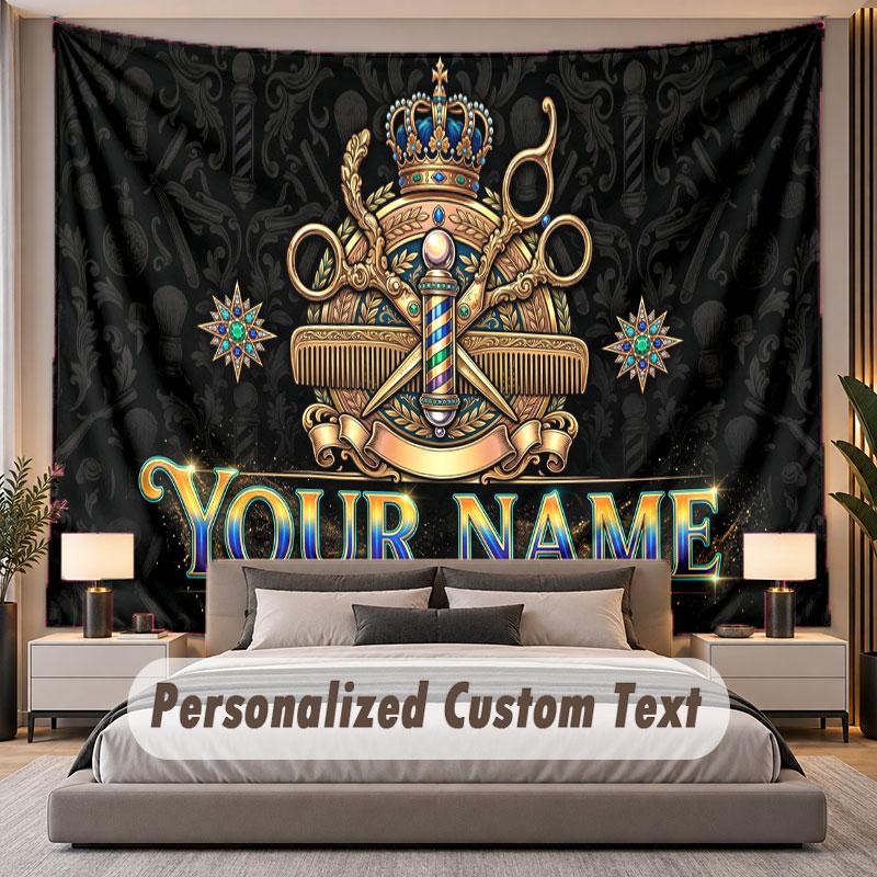 Barber Salon (158) Theme Personalized Tapestry Custom Name Text Wall Hanging Tapestry Home Background Decoration