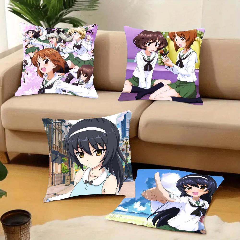 GIRLS Und PANZER Classic Pillow Case Sofa Decorative Home Double-sided Printing Short Plush Cushion Pillow Cover Holiday Gift