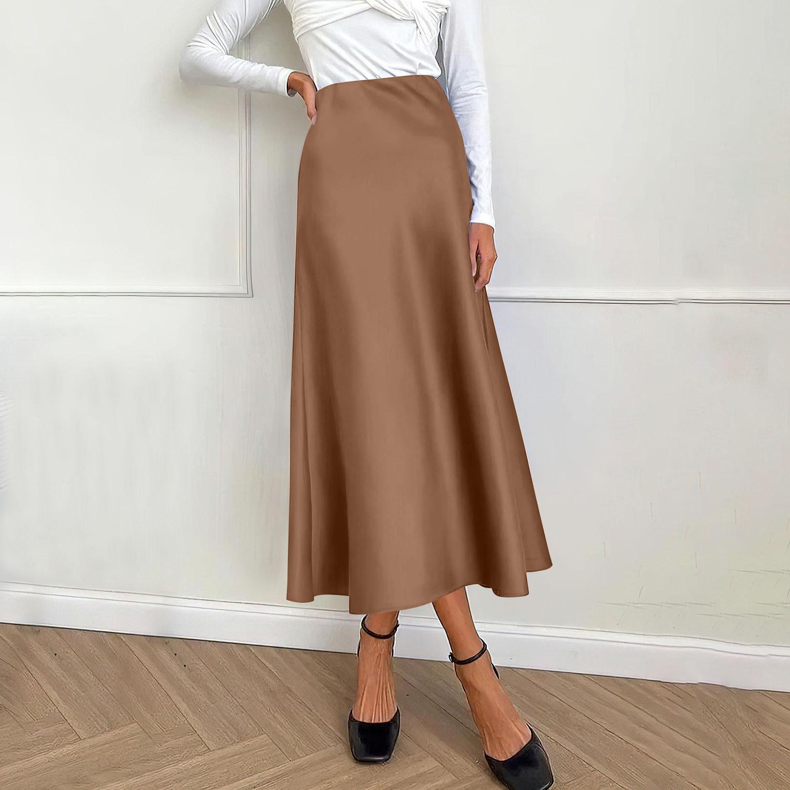 

Женская атласная юбка-миди нарядная повседневная трапециевидная юбка с высокой талией и струящимися рюшами элегантные вечерние юбки S